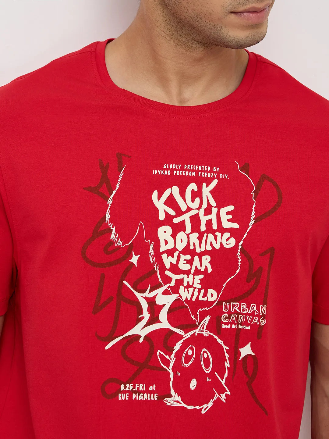 Men T-Shirt Graphic Red Regular Fit