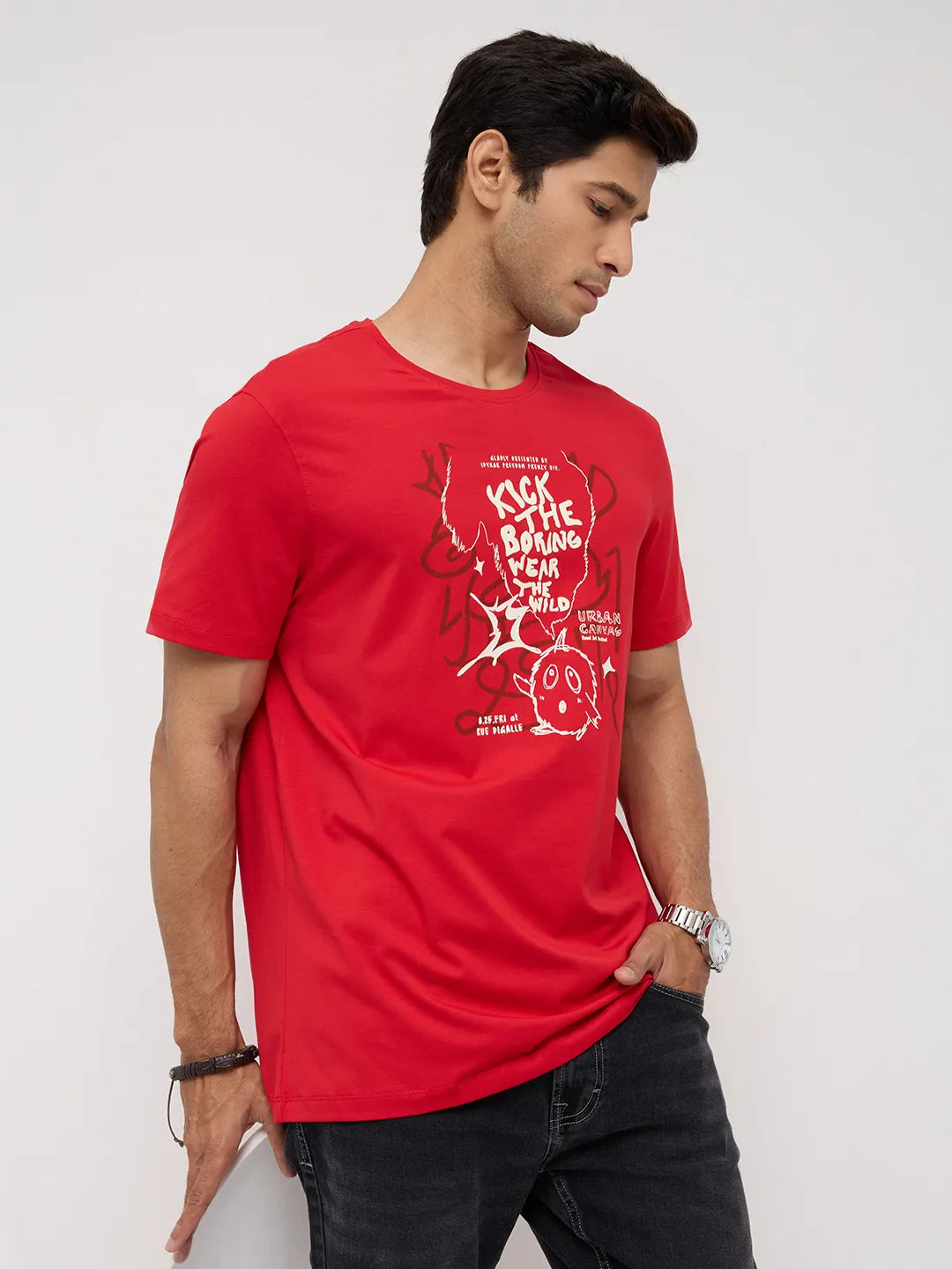Men T-Shirt Graphic Red Regular Fit