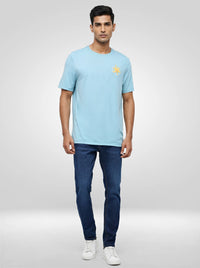 Men T-Shirt Solid Blue Regular Fit