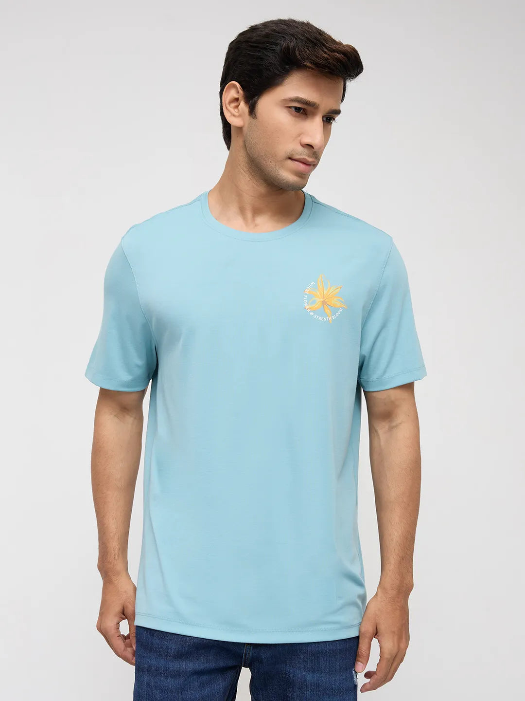 Men T-Shirt Solid Blue Regular Fit