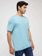 Men T-Shirt Solid Blue Regular Fit