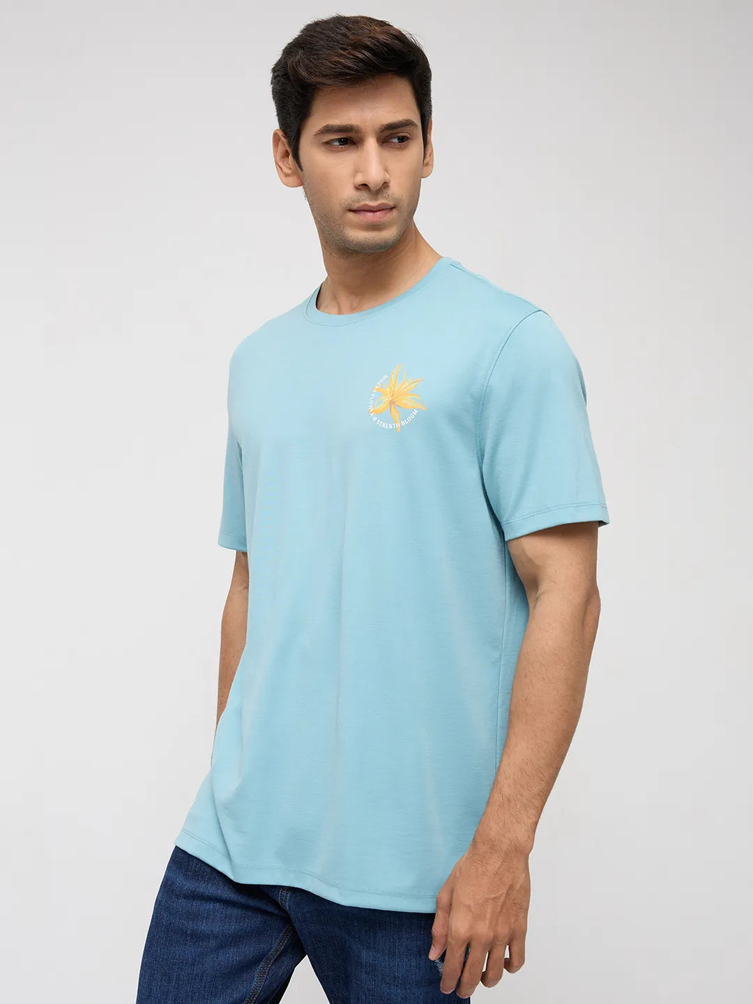 Men T-Shirt Solid Blue Regular Fit