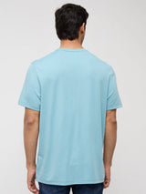 Men T-Shirt Solid Blue Regular Fit