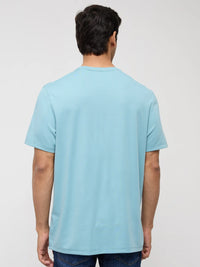 Men T-Shirt Solid Blue Regular Fit