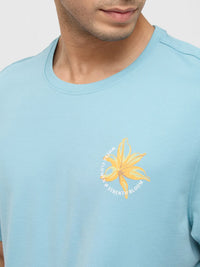 Men T-Shirt Solid Blue Regular Fit