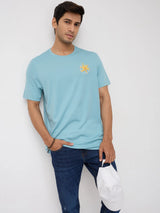Men T-Shirt Solid Blue Regular Fit