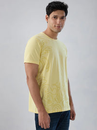 Men T-Shirt Graphic Yellow Regular Fit