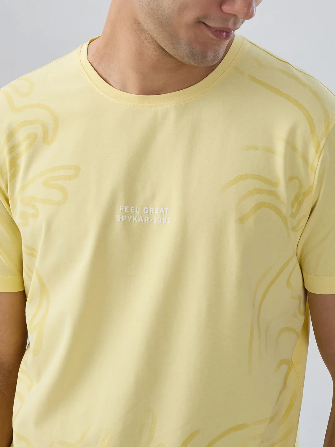 Men T-Shirt Graphic Yellow Regular Fit