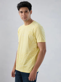 Men T-Shirt Graphic Yellow Regular Fit