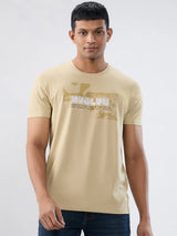 Men T-Shirt Graphic Beige Regular Fit