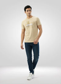 Men T-Shirt Graphic Beige Regular Fit