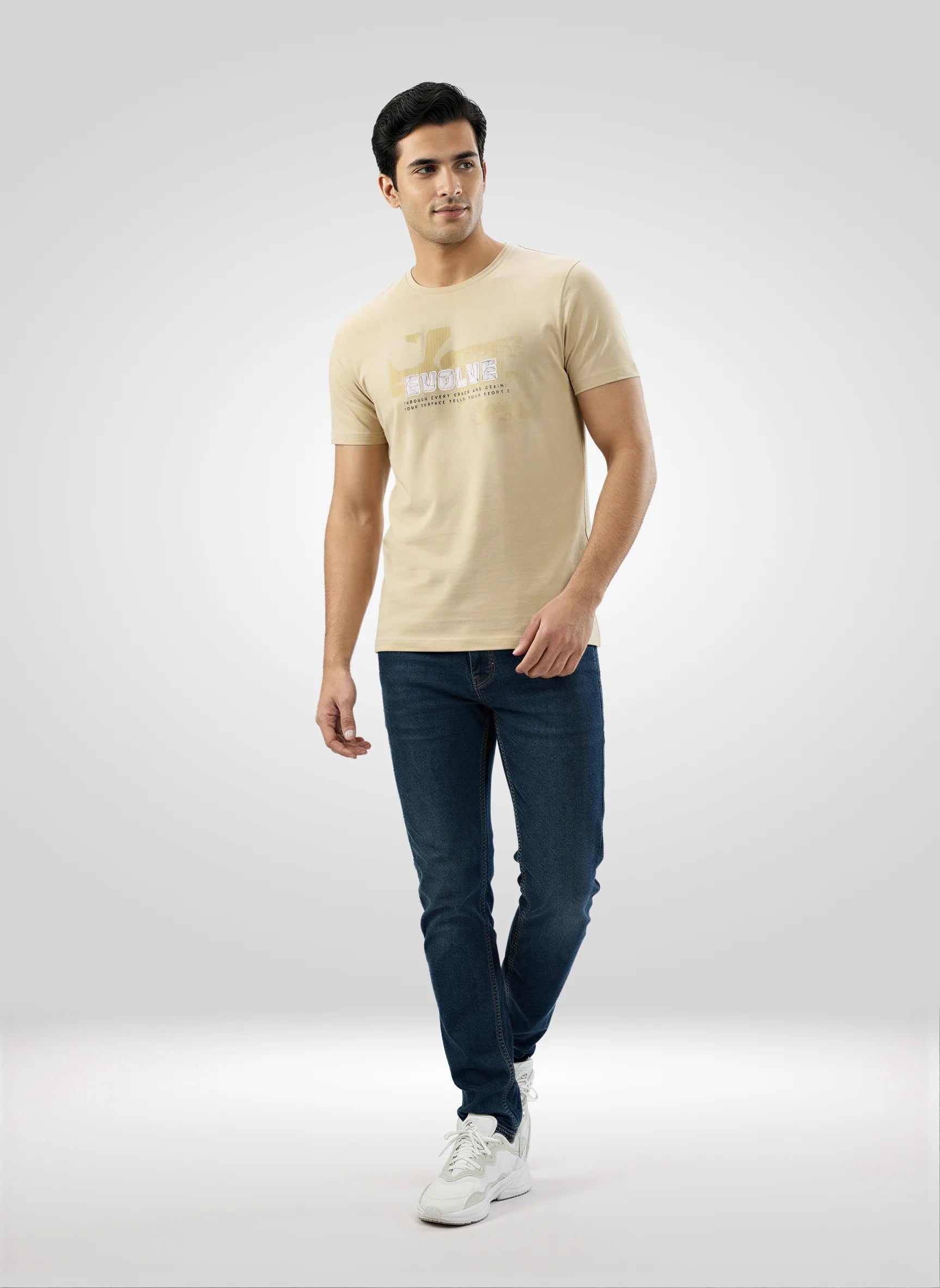 Men T-Shirt Graphic Beige Regular Fit