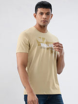 Men T-Shirt Graphic Beige Regular Fit