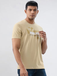 Men T-Shirt Graphic Beige Regular Fit