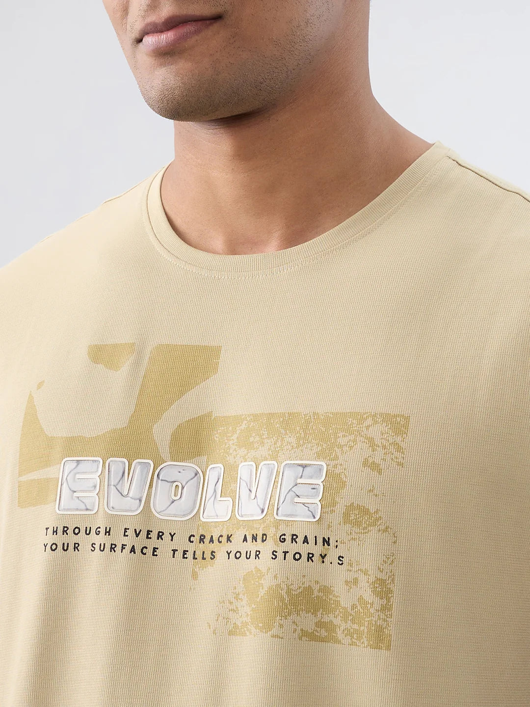 Men T-Shirt Graphic Beige Regular Fit