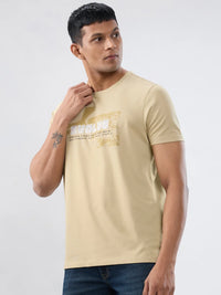 Men T-Shirt Graphic Beige Regular Fit