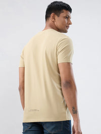 Men T-Shirt Graphic Beige Regular Fit