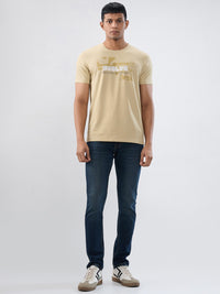 Men T-Shirt Graphic Beige Regular Fit
