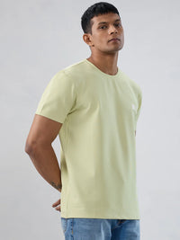 Men T-Shirt Textured Green Regular Fit