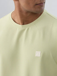 Men T-Shirt Textured Green Regular Fit