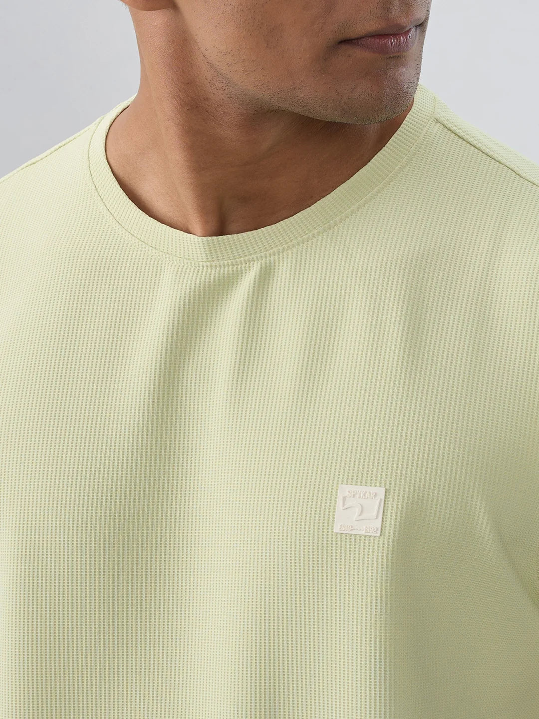 Men T-Shirt Textured Green Regular Fit