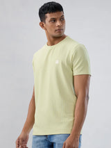 Men T-Shirt Textured Green Regular Fit