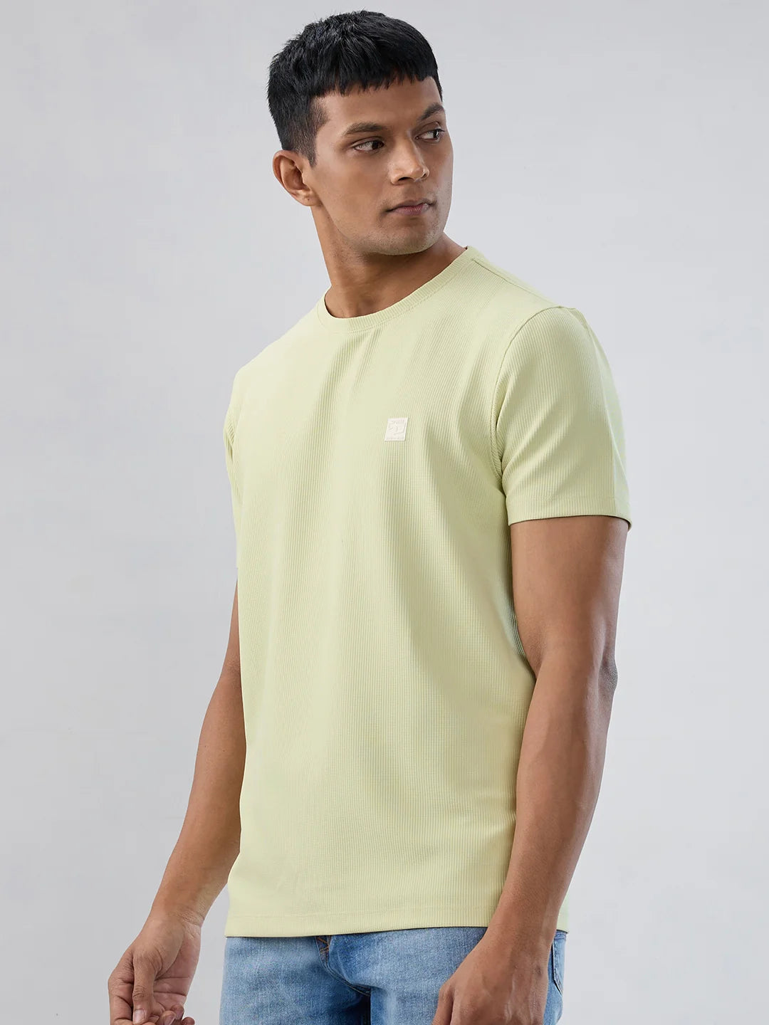 Men T-Shirt Textured Green Regular Fit