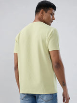 Men T-Shirt Textured Green Regular Fit