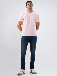 Men T-Shirt Textured Pink Regular Fit