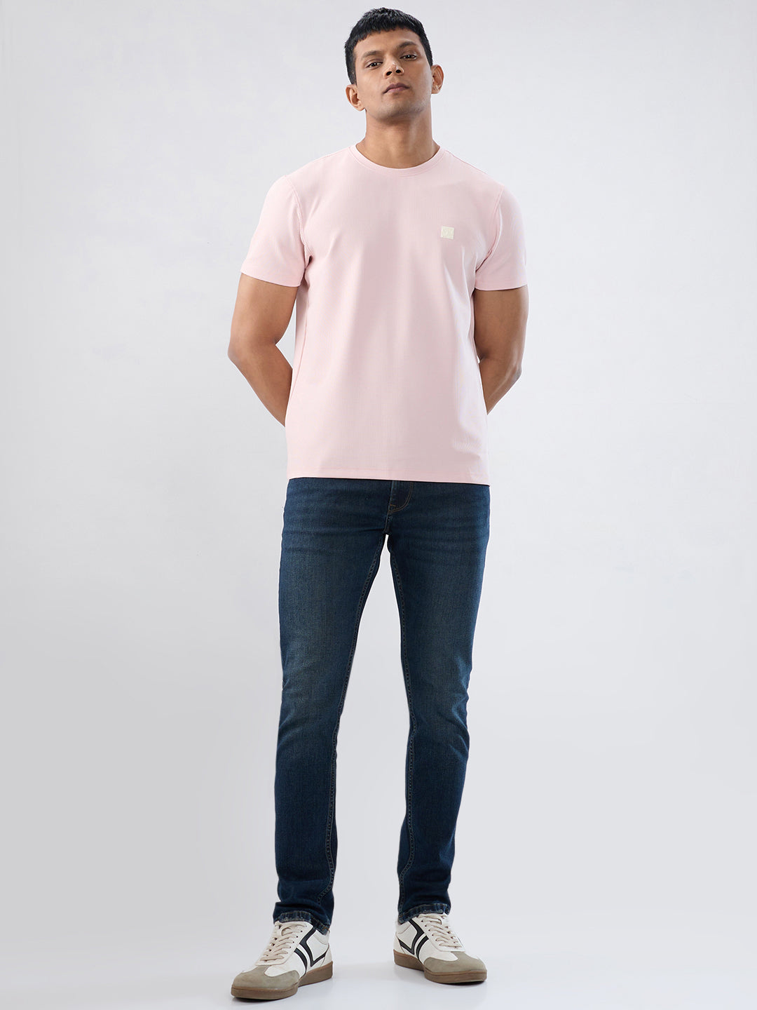 Men T-Shirt Textured Pink Regular Fit