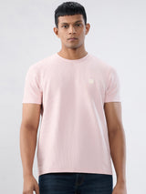Men T-Shirt Textured Pink Regular Fit