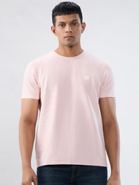 Men T-Shirt Textured Pink Regular Fit
