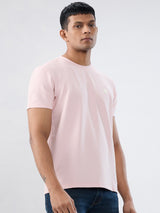Men T-Shirt Textured Pink Regular Fit