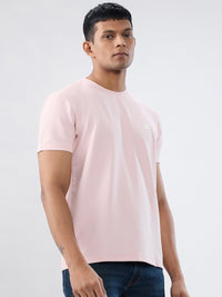 Men T-Shirt Textured Pink Regular Fit