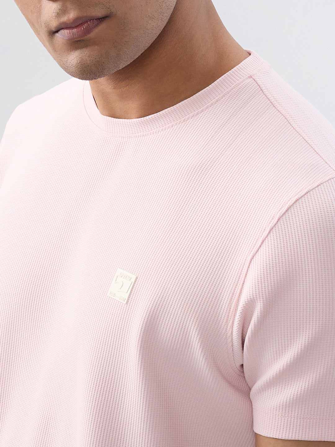 Men T-Shirt Textured Pink Regular Fit