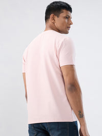 Men T-Shirt Textured Pink Regular Fit