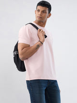 Men T-Shirt Textured Pink Regular Fit