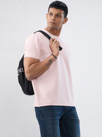 Men T-Shirt Textured Pink Regular Fit