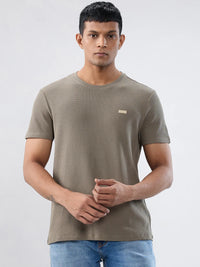 Men T-Shirt Textured Green Regular Fit