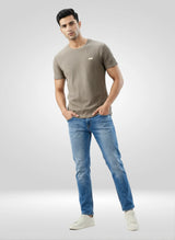 Men T-Shirt Textured Green Regular Fit