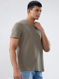 Men T-Shirt Textured Green Regular Fit