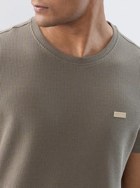 Men T-Shirt Textured Green Regular Fit