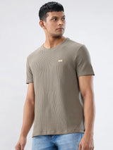 Men T-Shirt Textured Green Regular Fit