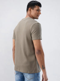 Men T-Shirt Textured Green Regular Fit