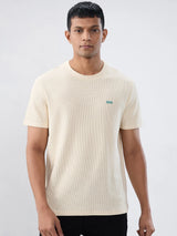 Men T-Shirt Textured Off White  Regular Fit