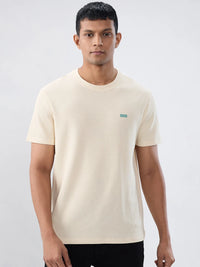 Men T-Shirt Textured Off White  Regular Fit