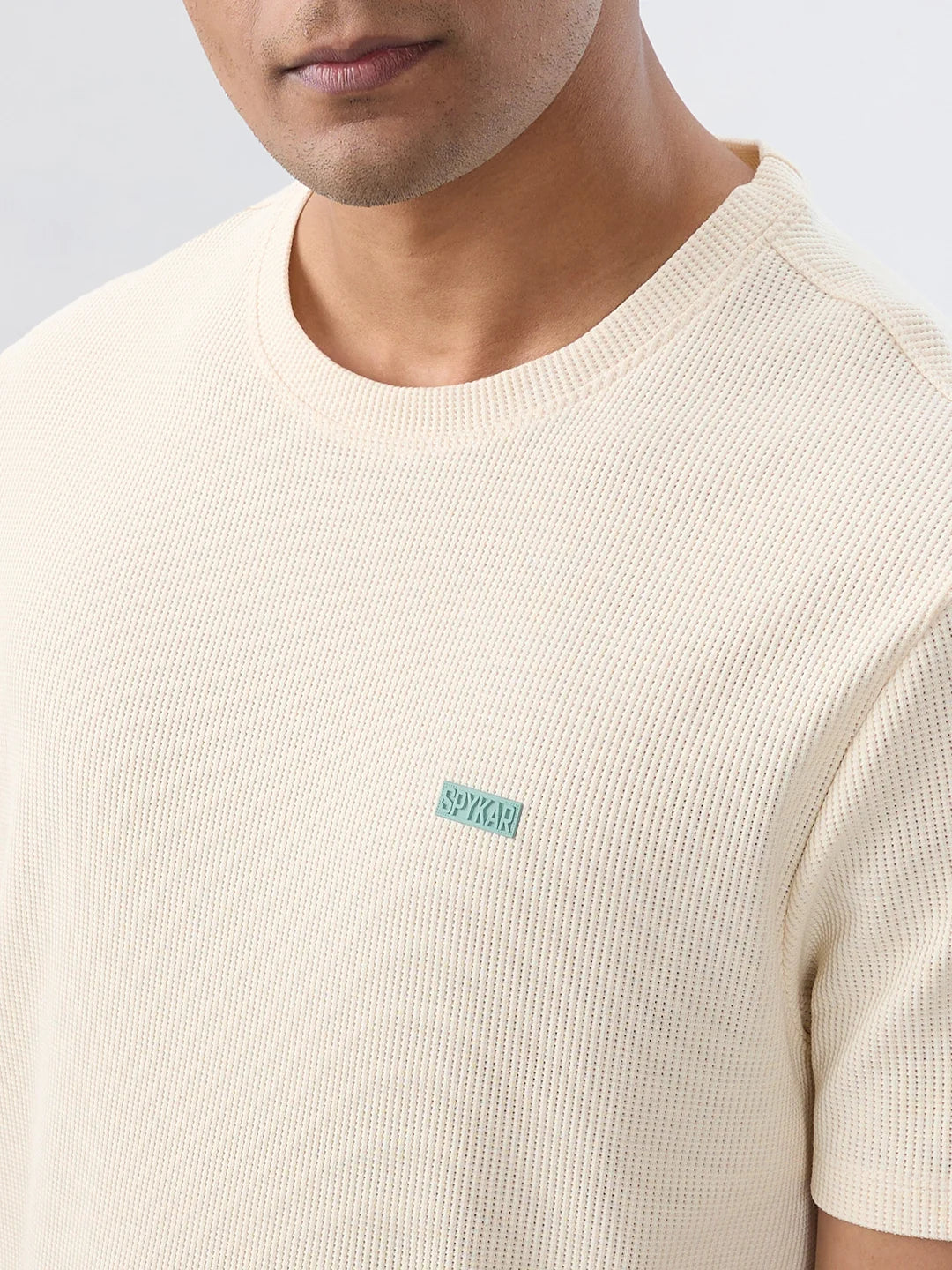 Men T-Shirt Textured Off White  Regular Fit