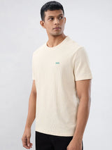 Men T-Shirt Textured Off White  Regular Fit