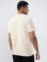 Men T-Shirt Textured Off White  Regular Fit