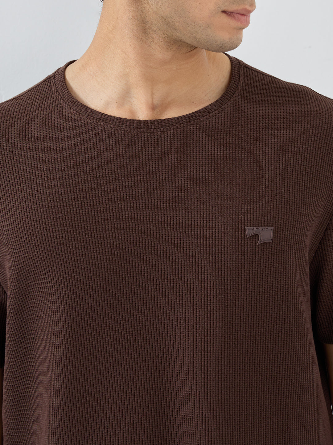 Men T-Shirt Textured Brown Regular Fit